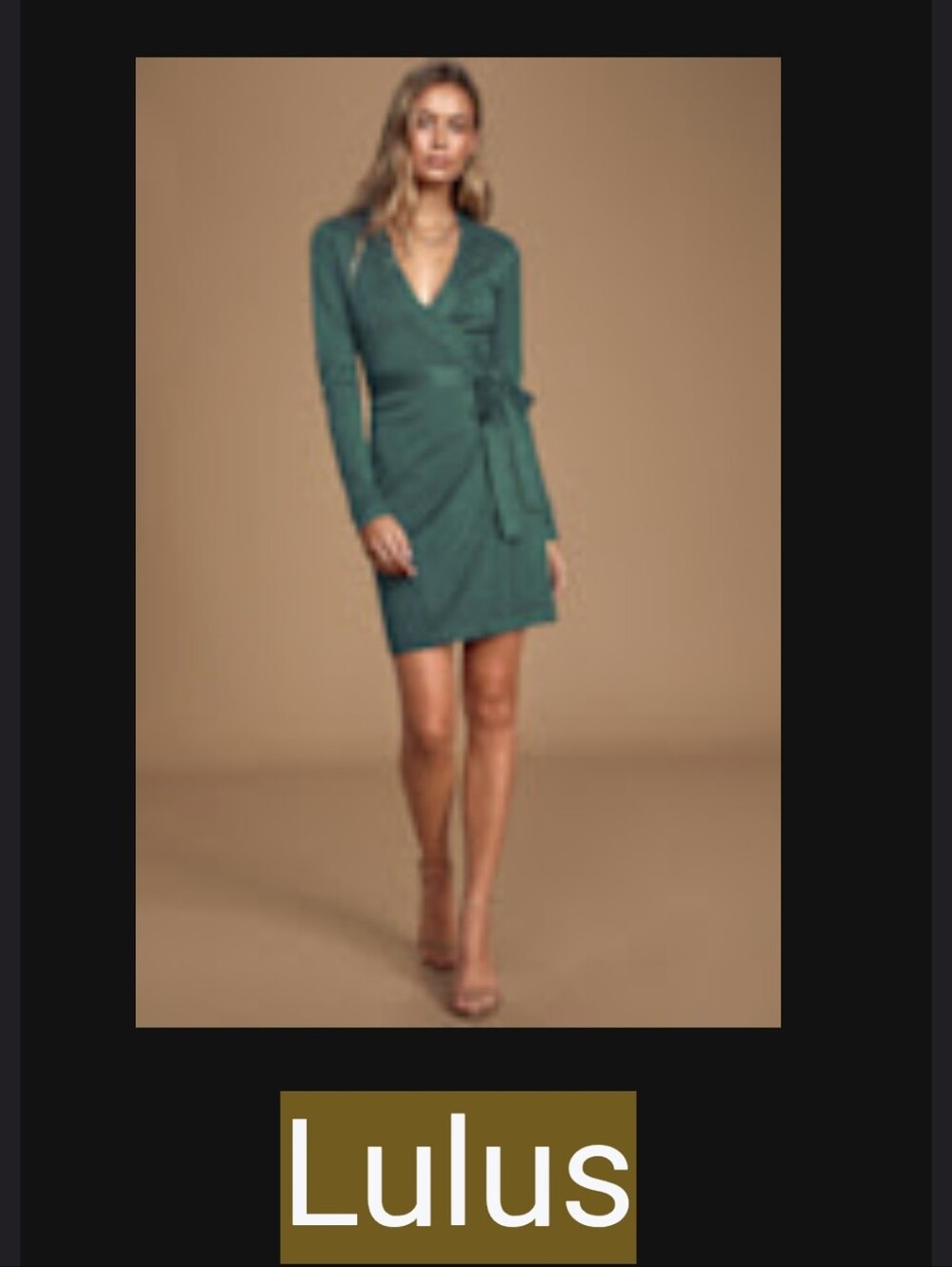 Lulu's Dark Teal Green Long-Sleeve Wrap Dress